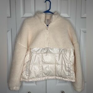 Fabletics Jacket Nelly Mixed Media Half Zip Ivory Sherpa Puffer Pullover Sz M